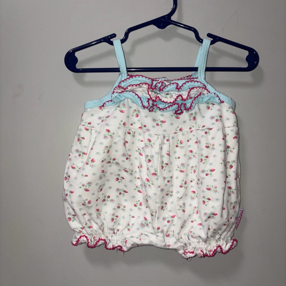 Baby Grand Vintage White Pink Blue Floral Bubble Romper Ruffles Sleeveless 0-3 M